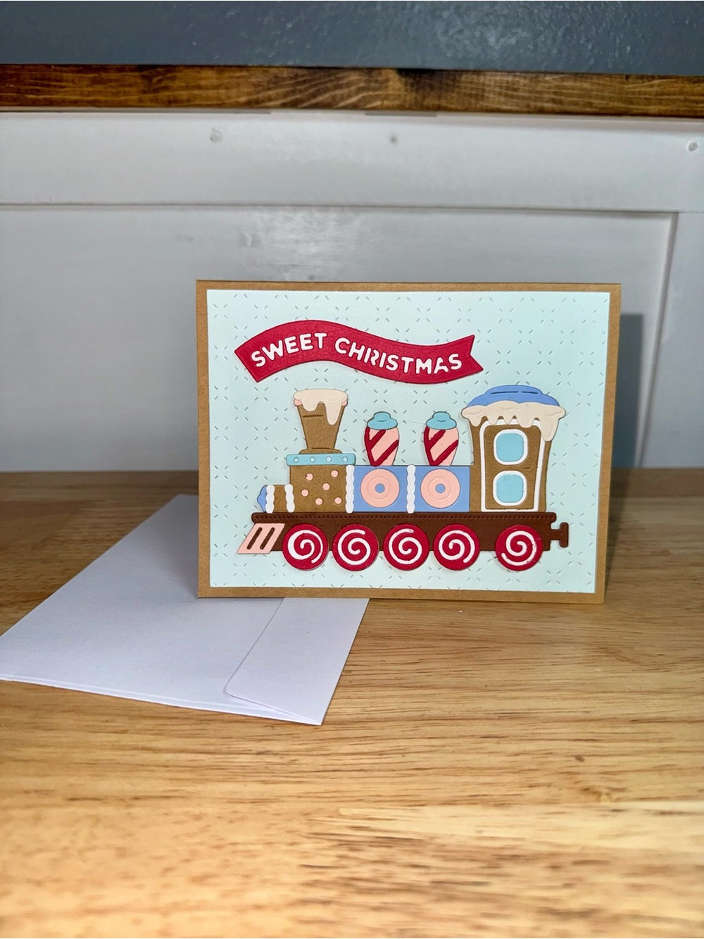 Sweet Christmas Gingerbread Train Card – Handmade Greeting Card